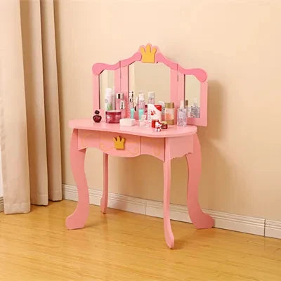 Kids Vanity Table Montessori Style Make Up Mirror Desk