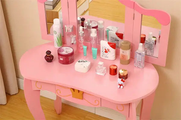 Kids Vanity Table Montessori Style Make Up Mirror Desk