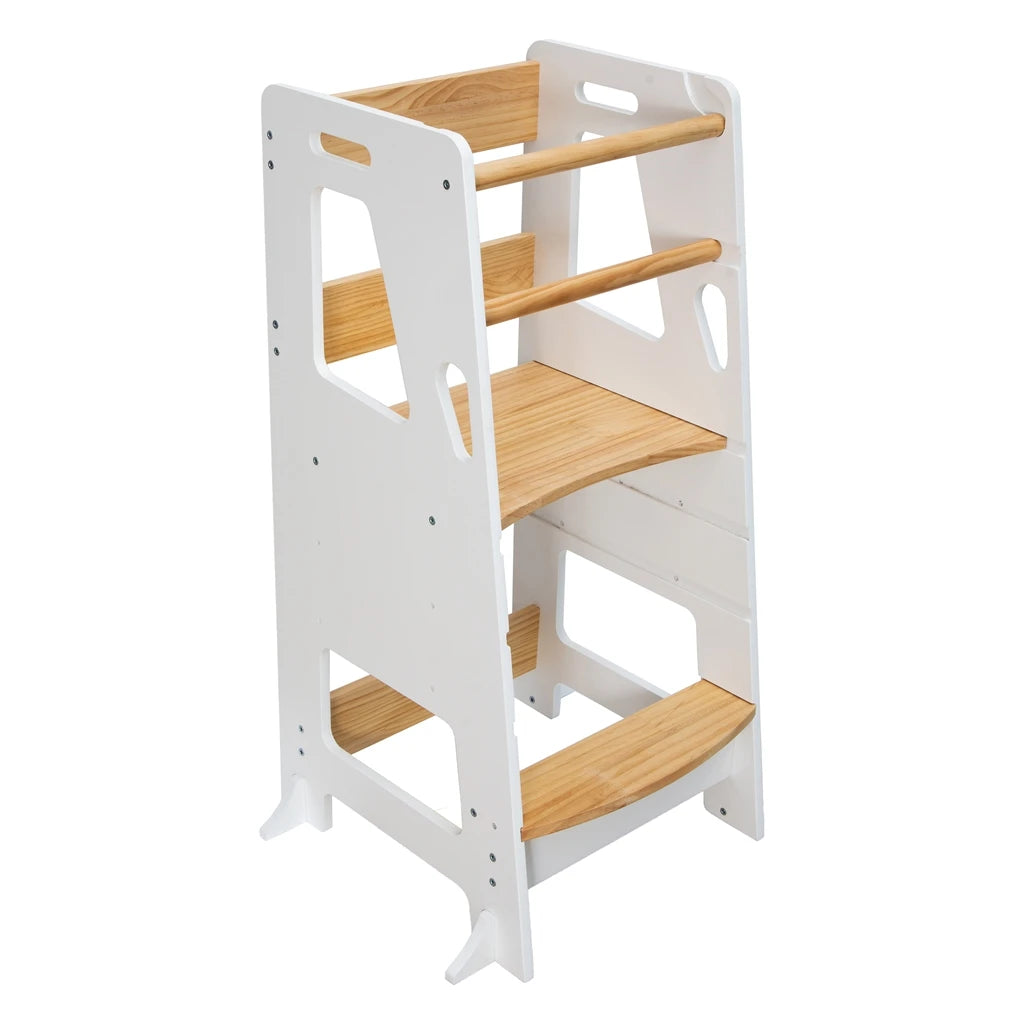 White Toddler Tower Montessori Style Kitchen Helper with Supports